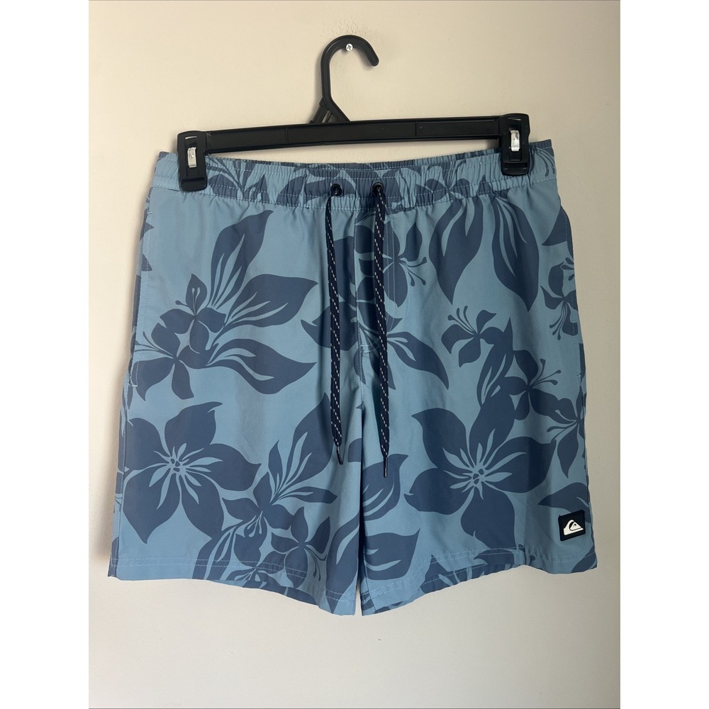 Quiksilver Men's M Board  Shorts Swim Trunks Elastic Waist Surfsilk Hibiscus